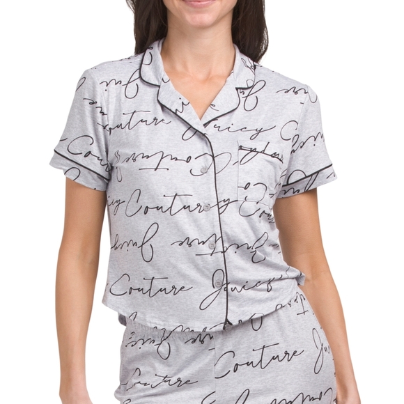Juicy Couture Other - Juicy Couture Script Short Sleeve Notch Collar Print  Top And Shorts Pajama Set